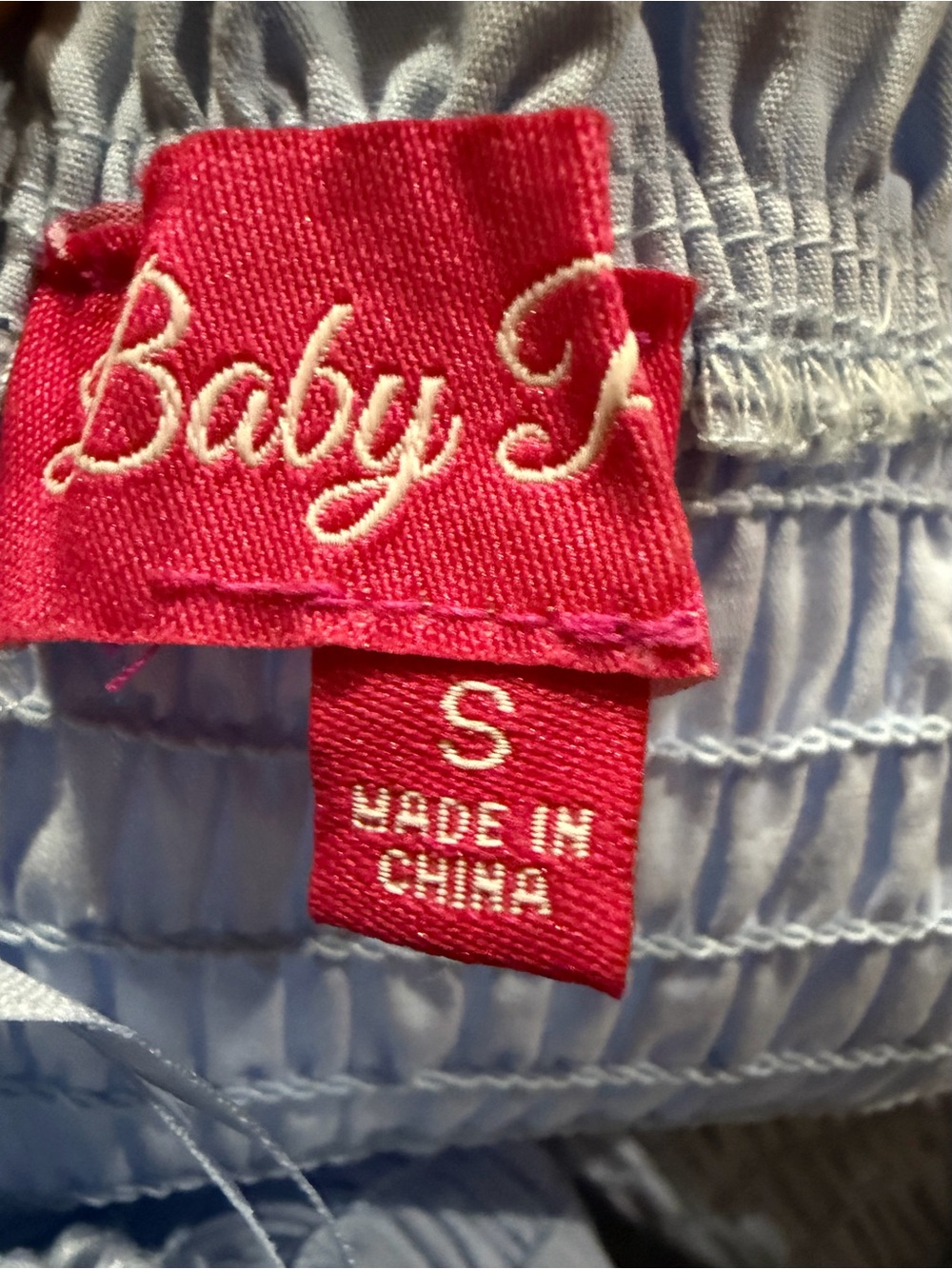 Baby Pink Blue Smocked Bow Tiered Mini Dress Size Small Coquette Cottagecore - Picture 7 of 9